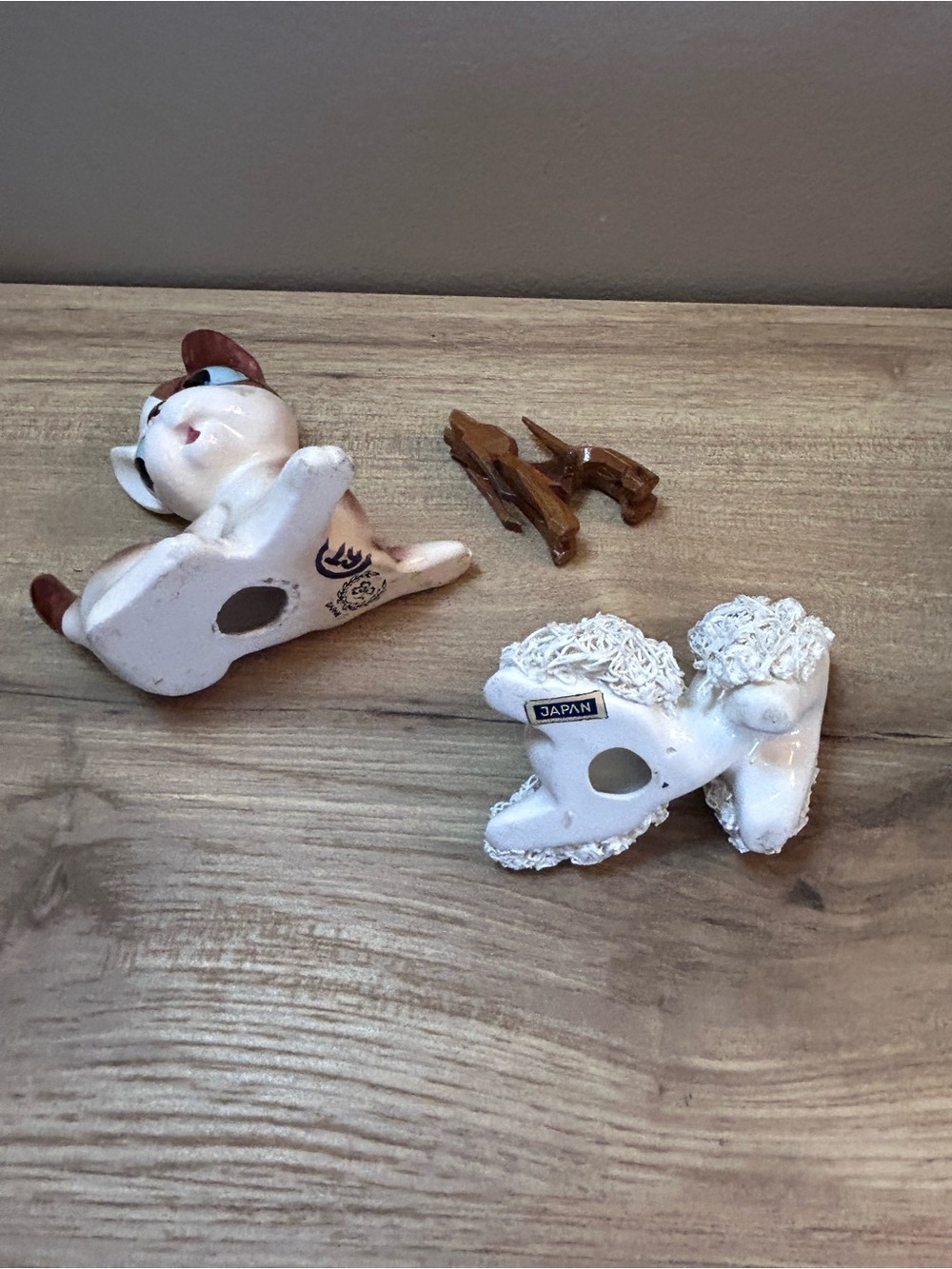 Vintage White and Brown Bulldog, wood hound dog and White Poodle Figurines - Picture 3 of 6